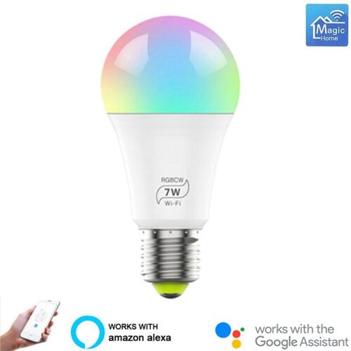 Ampoule Magique Intelligente Wifi, Lampe Led Rgbcw E27, Fonctionne Avec Alexa/Google Home, 100-240v Rgb + Blanc, Fonction De Minuterie Variable, 7w