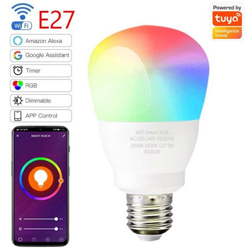 Lampe Intelligente À Couleur Changeante, Tuya, Wi-Fi, Rgb E27, Led, Contrôle Vocal, Alexa, Google Home, Ifttt, Assistant App, Télécommande, Variable