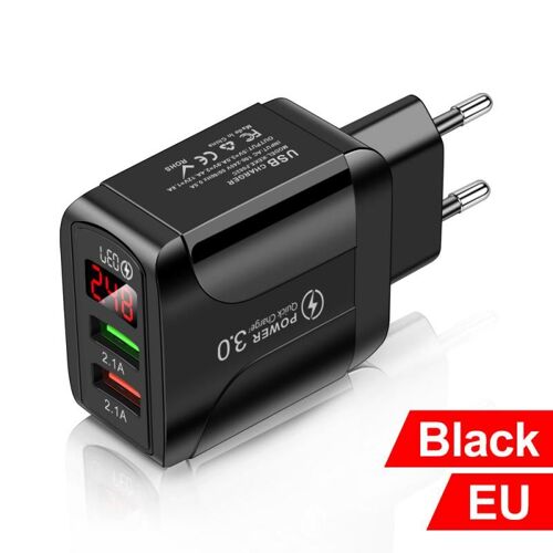 Chargeur Mural Usb 3.0 Rapide, Pour Iphone 12 Pro Max 11 Xiaomi Samsung Huawei, Affichage Numérique 3a