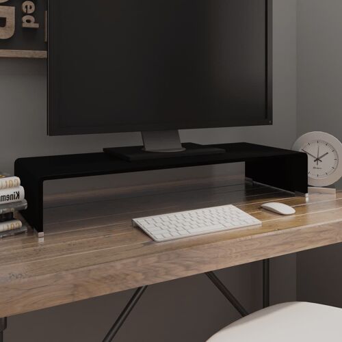 vidaXL Meuble TV/support pour moniteur 80x30x13 cm verre noir