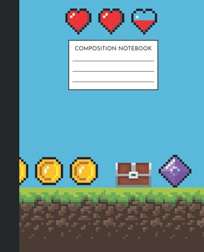 Gamer Composition Notebook: Pixel Running Game College Ruled 7.5 X 9.25 Inch 120 Pages