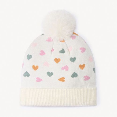 Bonnet En Tricot Doublé En Sherpa Imprimé Fantaisie Pour Fille - Ecru