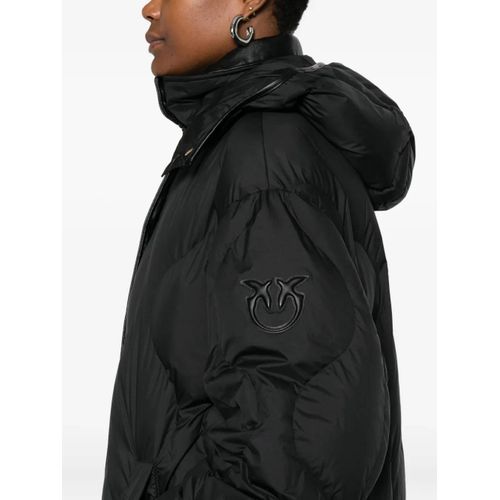 Pinko Manteau Matelassé À Empiècements En Cuir - Noir