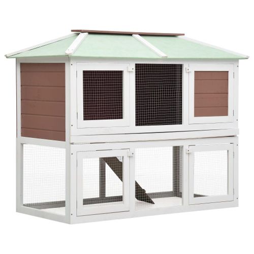 Cage Double 130 X 68 X 105 Cm Pour Animaux Marron Bois Helloshop26 02_0000573