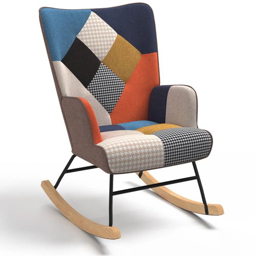 Fauteuil Scandinave Ivar En Tissu À Bascule Patchwork Multicouleurs