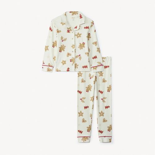 Set Pyjama Long En Interlock Imprimé Noël Pour Fille - Ecru