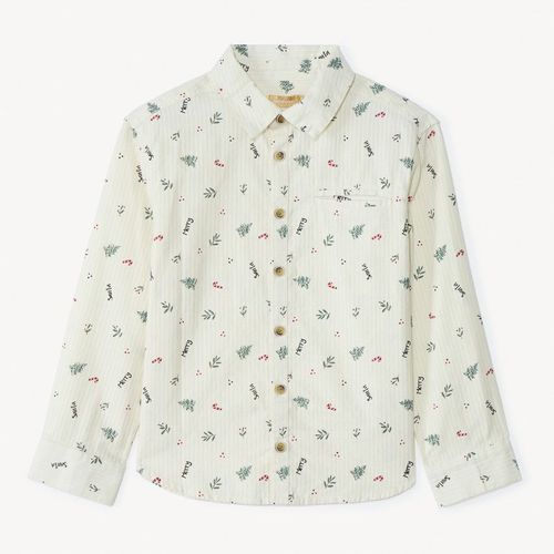 Chemise Manches Longues Imprimé Noël Pour Garçon - Ecru