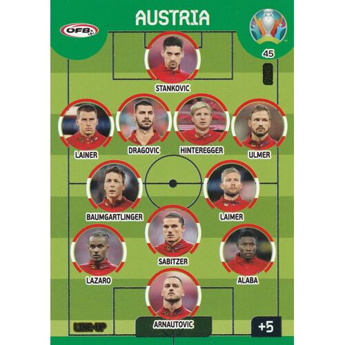 N° 45 - Carte Panini Foot Adrenalyn Xl - Uefa Euro 2020 - Line Up / Eleven - Austria / Autriche