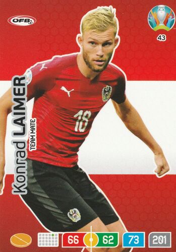 N° 43 - Carte Panini Foot Adrenalyn Xl - Uefa Euro 2020 - Konrad Laimer - Austria / Autriche