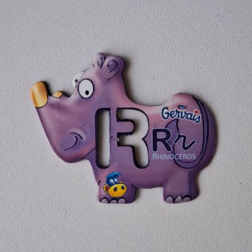 Magnet Série Animaux Pochoir Danone Gervais Alphabet Lettre R Rhinocéros