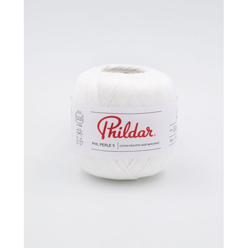 Phildar - Pelote De Laine Phil Perle 5 De 50g - Laine À Tricoter - 100% Coton - Aiguille N°2,5 - Couleur Blanc