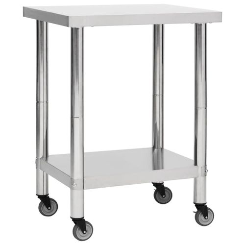 Table De Travail De Cuisine Avec Roues 80 X 30 X 85 Cm Acier Inoxydable Helloshop26 02_0001915