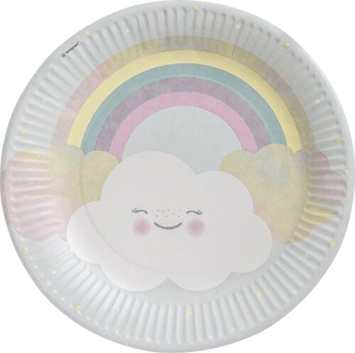 Lot 8 Assiettes jetables rondes en papier 23cm - Arc-en-ciel et nuage - Amscan