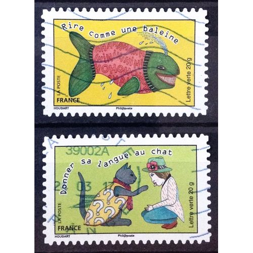 Sourires 2015 - Expressions Imagées - Rire Comme Une Baleine (Superbe N° 1165) + Donner Sa Langue Au Chat (Superbe N° 1171) Oblitération Très Légère, Propre, Bleue - France Année 2015 - Brn83 - N15856