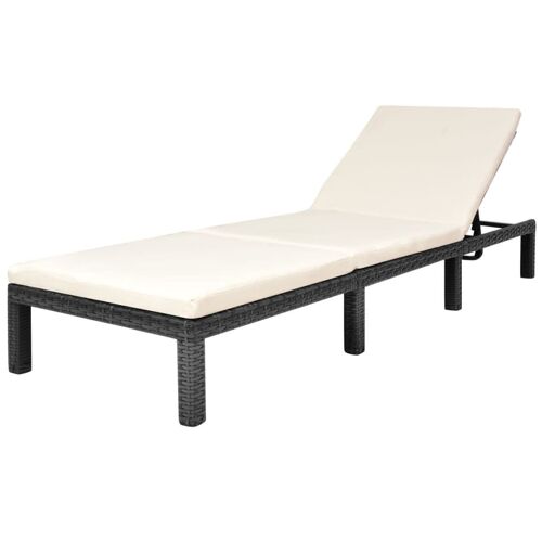 Transat Chaise Longue Bain De Soleil Lit De Jardin Terrasse Meuble D'extérieur Avec Coussin Résine Tressée Noir Helloshop26 02_0012525