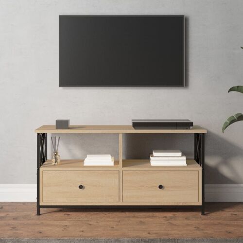 Vidaxl Meuble Tv Chêne Sonoma 90x33x45 Cm Bois D'ingénierie Et Fer
