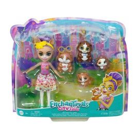 Coffret Enchantimals Poupée Glee Et Famille de Cochon d'Inde - Figurine 15cm Avec Animal - Set Mini-poupee + 1 Carte Tigre