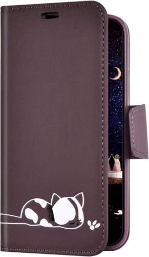 Coque pour Samsung Galaxy A10 Housse etui a Rabat en Cuir PU, Cartoon Chat Motif Coque Pochette Portefeuille Bookstyle Stand Leather Case Flip Wallet Case pour Galaxy A10,Marron