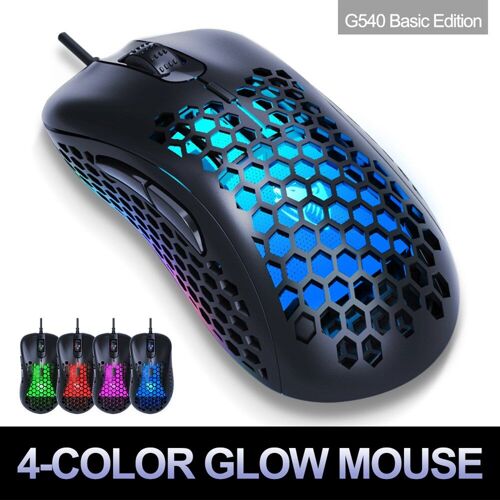 Souris de jeu G540 avec câble USB, 6 boutons, trous en nid d'abeille, 4 couleurs, lumière respiratoire, souris optique pour PC Gamer