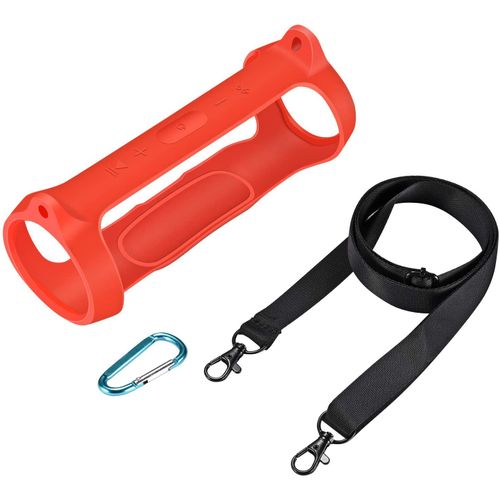 étui de Protection de houssess Ultra-léger Portable avec Mousqueton et bandoulière pour JBL Charge 5 Bluetooth Portable (Rouge)