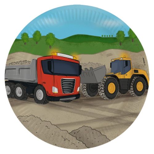 LOT 8 Assiettes rondes 23cm en Papier Construction Party - Engins de construction - Amscan