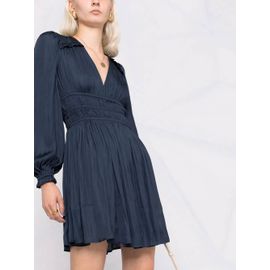 Maje Robe Courte Volantée En Satin - Bleu
