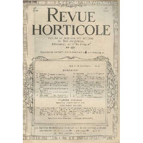 La Revue Horticole 1925 N° 21 - 16 Septembre - H. Martinet, F. Lesourd : Chronique Horticole - A. Loizeau : Les Jardins À L Exposition Internationale Des Arts Décoratifs - Ch. Arranger : L(...)