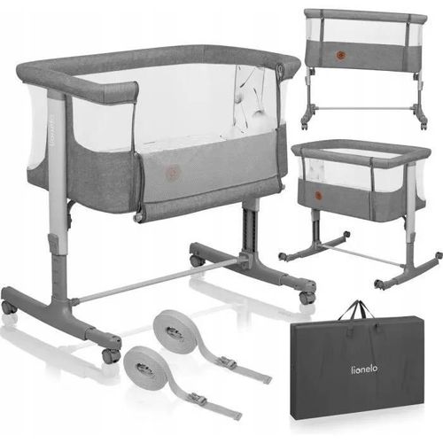 Lit Bébé Cododo 3en1 Lionelo Aurora - Réglable En Hauteur Et Inclinaison - Matelas Et Sac Inclus - Gris