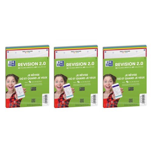 Oxford Lot De 5 Paquets De 32 Fiches Bristol Revision 2.0 Perforées 148x210 Mm A5 Q5/5 Coloris Assortis