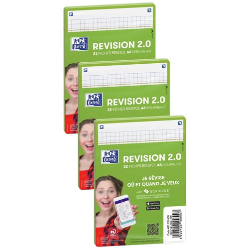 Oxford Lot De 5 Paquets De 32 Fiches Bristol Revision 2.0 Non Perforées 105x148 Mm A6 Q5/5 Vert