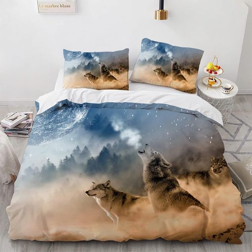 Polyester Coton Parure De Lit Doux Confortable Housse De Couette X Fille Loup Animal Housse De Couette X Cm Avec Taies D'oreiller Xcm