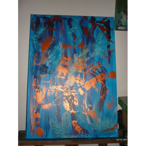Toile Unique Peinture Contemporaine Bleue