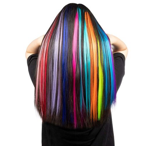 Extensions Capillaires Synthétiques Lisses 55cm, 13 Pièces, Postiches De Fête Colorées À Clips 