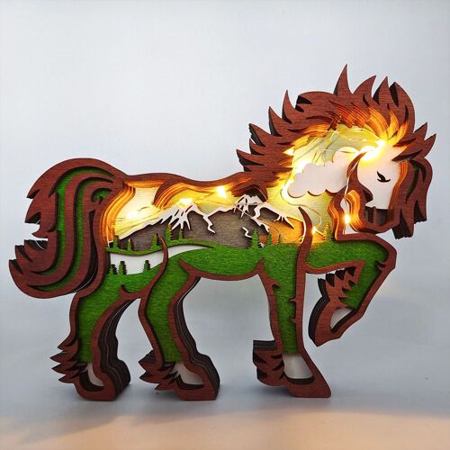 Lampe Led En Forme De Cheval En Bois 3d, Sculpture Sur Bois, Artisanat, Lampes De Table, Ornements De Cheval En Bois, Décoration De Chambre À Coucher, Cadeaux De Noël