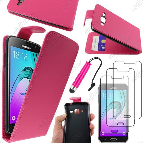Ebeststar ® Housse Coque Etui Simili Cuir À Rabat Vertical Pour Samsung Galaxy J3 Sm-J300f, Couleur Rose + Mini Stylet 3 Film Plastique