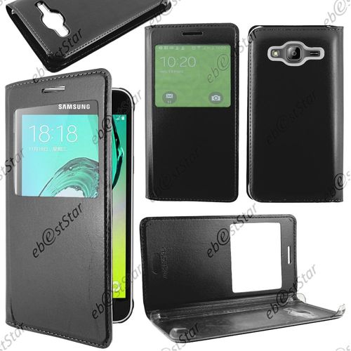 Ebeststar ® Housse Coque Etui Style View Portefeuille Pour Samsung Galaxy J3 Sm-J300f, Couleur Noir + 1 Film Protection D'écran + Lingette