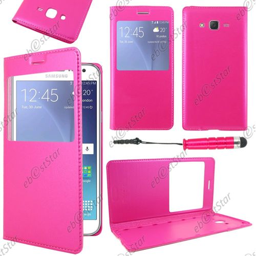 Ebeststar ® Housse Coque Etui Style View Portefeuille Pour Samsung Galaxy J7 Sm-J700f J700h, Couleur Rose + Mini Stylet + 1 Film Protection D'écran + Lingette