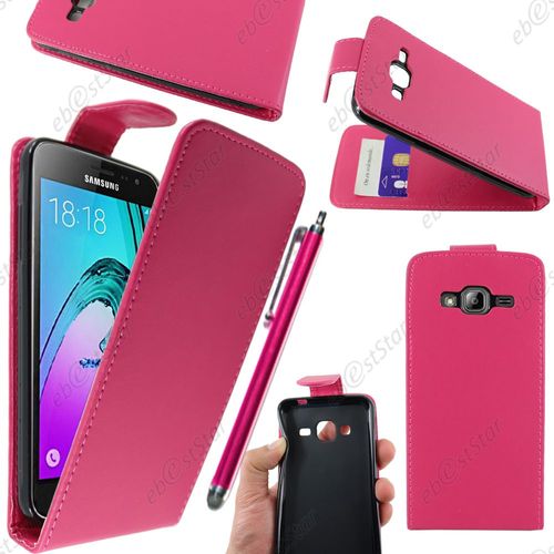 Ebeststar ® Housse Coque Etui Simili Cuir À Rabat Vertical Pour Samsung Galaxy J3 Sm-J300f, Couleur Rose + Stylet + 1 Film Protection D'écran + Lingette