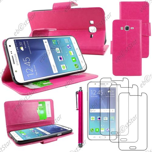Ebeststar ® Housse Coque Etui Portefeuille Support Folio Simi Cuir Pour Samsung Galaxy J7 Sm-J700f J700h, Couleur Rose + Stylet 3 Film Plastique