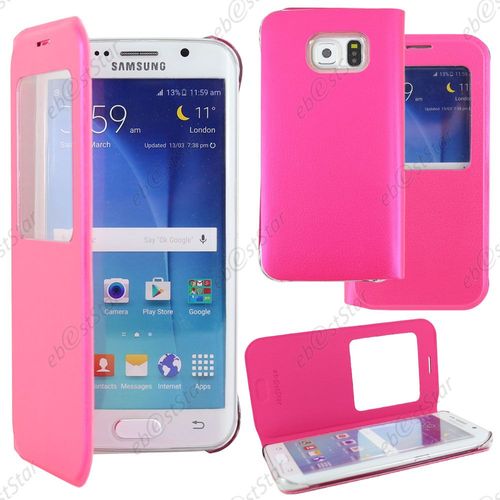 Ebeststar ® Housse Coque Etui Style View Portefeuille Pour Samsung Galaxy S6 Edge Sm-G925f G925, Couleur Rose + 1 Film Protection D'écran + Lingette