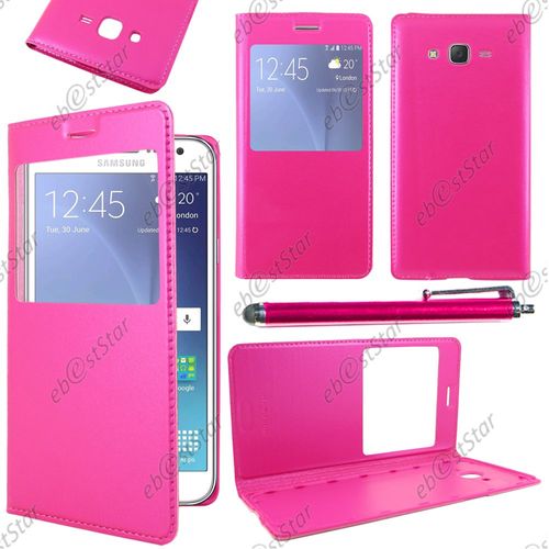 Ebeststar ® Housse Coque Etui Style View Portefeuille Pour Samsung Galaxy J7 Sm-J700f J700h, Couleur Rose + Stylet + 1 Film Protection D'écran + Lingette