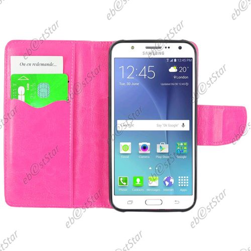 Ebeststar ® Pour Samsung Galaxy J7 Sm-J700f J700h Etui Portefeuille Housse Coque Protection Folio Book Livre, Couleur Rose + 1 Film Protection D'écran + Lingette