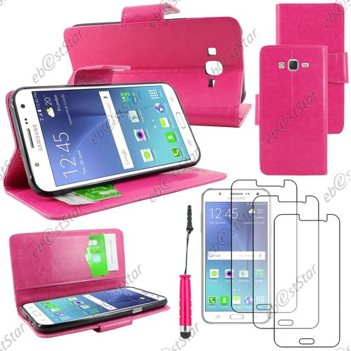 Ebeststar ® Housse Coque Etui Portefeuille Support Folio Simi Cuir Pour Samsung Galaxy J7 Sm-J700f J700h, Couleur Rose + Mini Stylet 3 Film Plastique