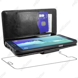Ebeststar ® Housse Coque Etui Portefeuille Support Folio Simi Cuir Pour Samsung Galaxy S6 Edge Sm-G925f G925, Couleur Noir + 1 Film Protection D'écran + Lingette