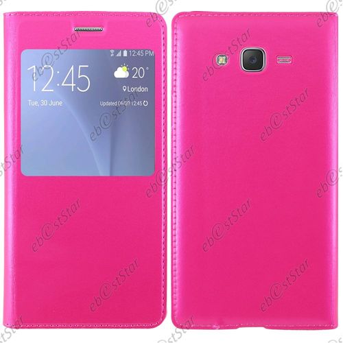 Ebeststar ® Housse Protection Coque Etui Flip View Pour Samsung Galaxy J7 Sm-J700f J700h, Couleur Rose + 1 Verre Trempé