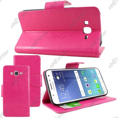 Ebeststar ® Housse Portefeuille Coque Etui Protection Folio Pour Samsung Galaxy J7 Sm-J700f J700h, Couleur Rose + 1 Film Protection D'écran + Lingette