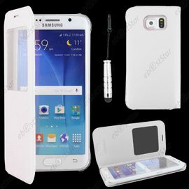 Ebeststar ® Housse Coque Etui Style View Portefeuille Pour Samsung Galaxy S6 Edge Sm-G925f G925, Couleur Blanc + Mini Stylet + 1 Film Protection D'écran + Lingette