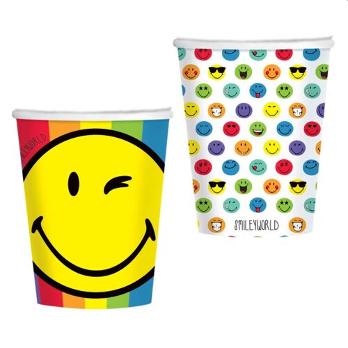 Lot 8 gobelets en Papier Smiley Emoticône 250ml - Amscan