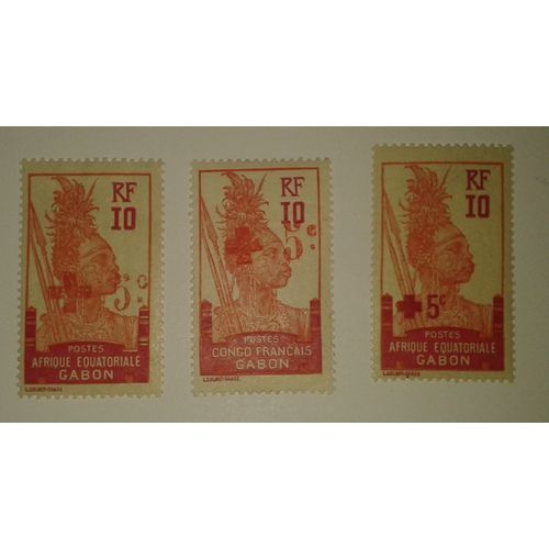 3 Timbres Gabon N°79, 80 Et 81 Traces De Charnières