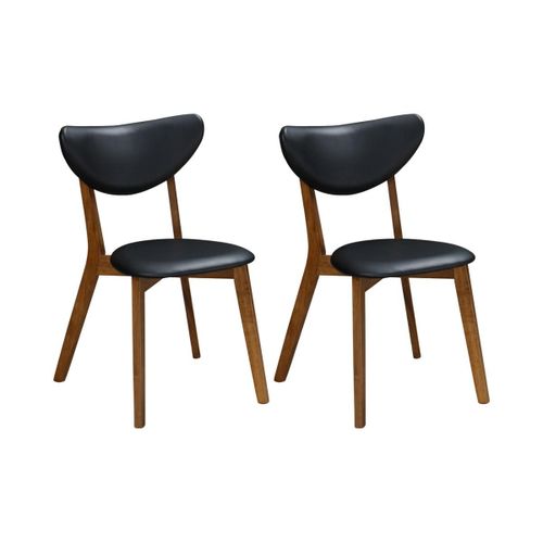 Lot De 2 Chaises Lisette - Hévéa Massif & Simili - Noyer Et Noir